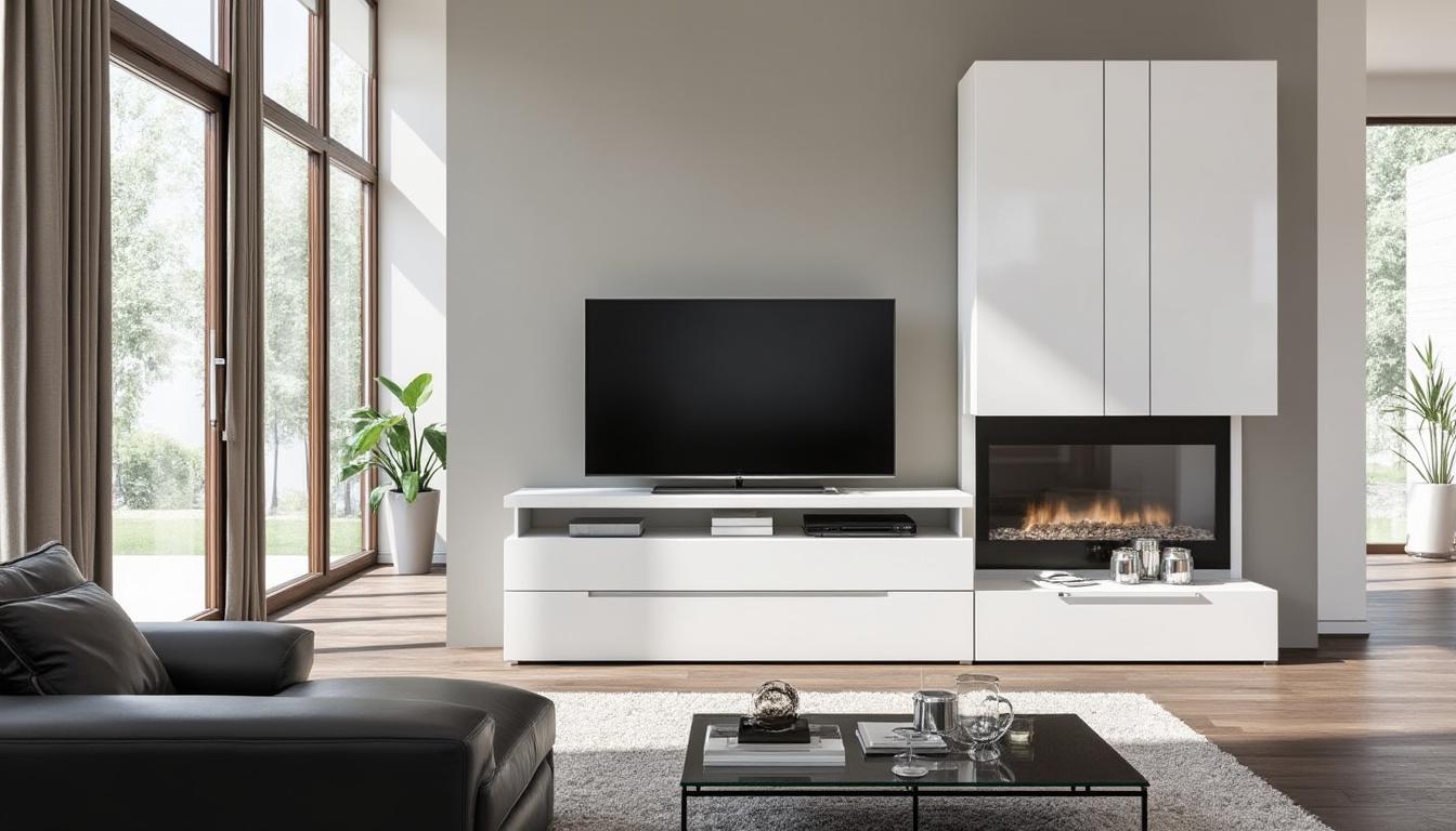 découvrez le meuble tv design blanc laqué cavalli, un choix élégant et contemporain qui s'intégrera parfaitement dans votre intérieur moderne. alliant style et fonctionnalité, ce meuble apportera une touche de sophistication à votre espace de vie.