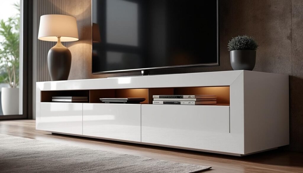 découvrez le meuble tv design blanc laqué cavalli, une pièce élégante alliant modernité et style. parfait pour sublimer votre intérieur, il offre une allure contemporaine tout en optimisant votre espace. idéal pour les amateurs de design raffiné.