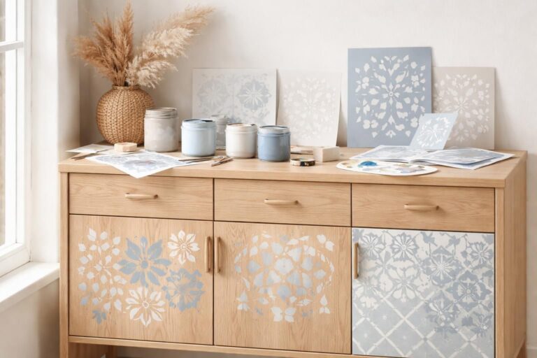 découvrez comment personnaliser vos buffets en bois avec des pochoirs pour peinture de meuble et transformez vos meubles en pièces uniques et originales.