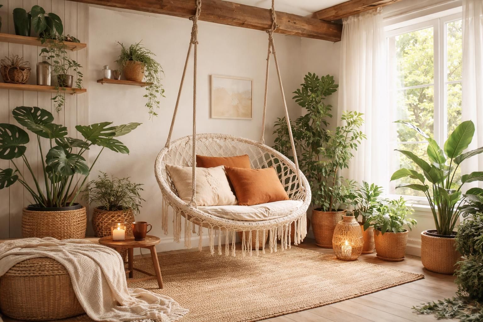 découvrez notre tuto fauteuil suspendu pour créer un espace bohème cozy et relaxant dans votre salon. transformez votre intérieur en un véritable cocon de détente.