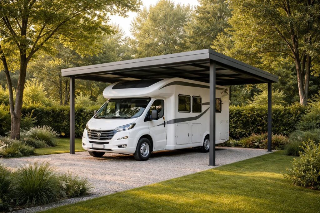 découvrez quelle surface d'abri pour camping-car vous pouvez construire sans permis de construire, selon la réglementation en vigueur.